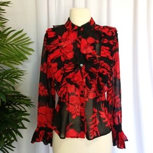 Fashion Nova Noticing You Floral Button Down Top Black/Red Size S NWT